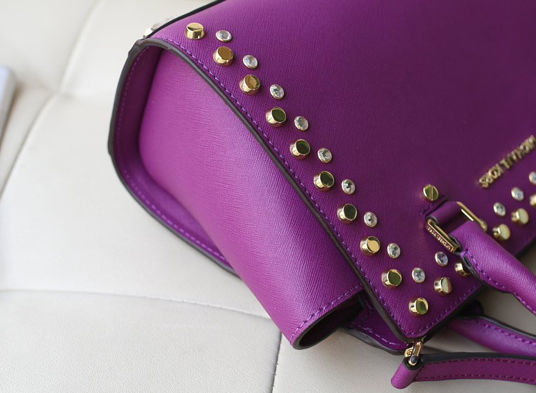 2014新款女包 michael kors MK 紫色十字纹牛皮镶钻铆钉包蝙蝠包