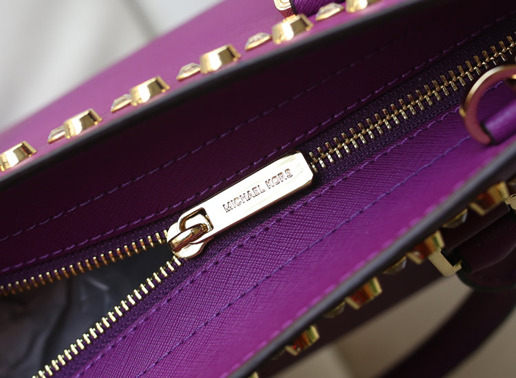 2014新款女包 michael kors MK 紫色十字纹牛皮镶钻铆钉包蝙蝠包