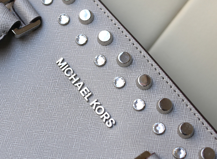 michael kors MK包包 镶钻铆钉包灰色十字纹手提包单肩包