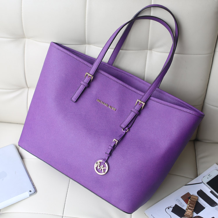 简约时尚女包 MK新款隔层购物袋单肩包 深紫 十字纹牛皮