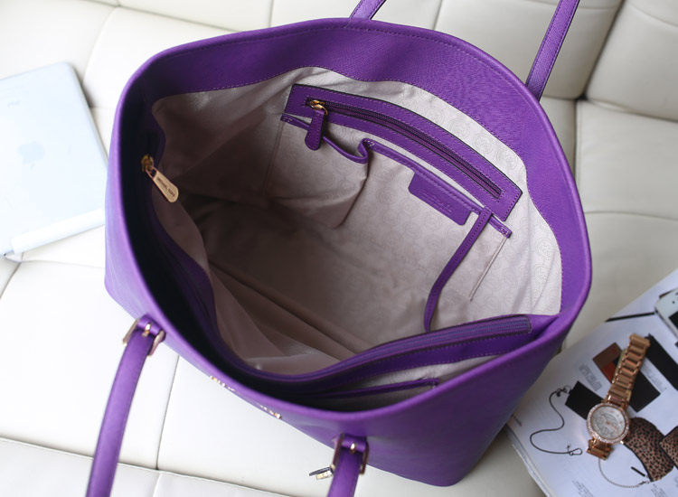 简约时尚女包 MK新款隔层购物袋单肩包 深紫 十字纹牛皮