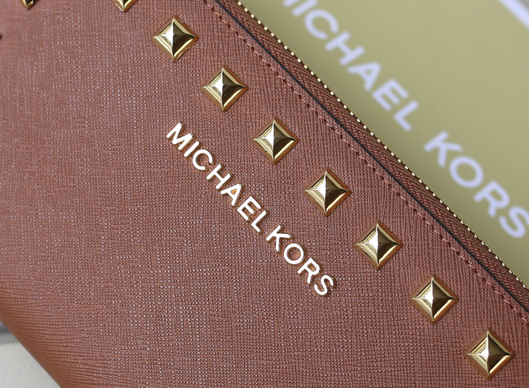 厂家直销 MK钱包原版皮 咖啡色 十字纹牛皮拉链女钱包 时尚手拿包