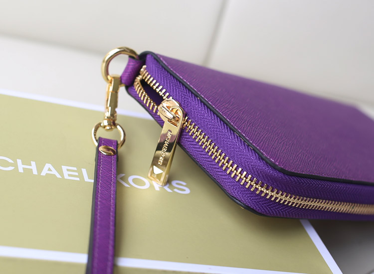 热销新款钱包 MK铆钉钱包 十字纹牛皮女士长款钱夹 紫色