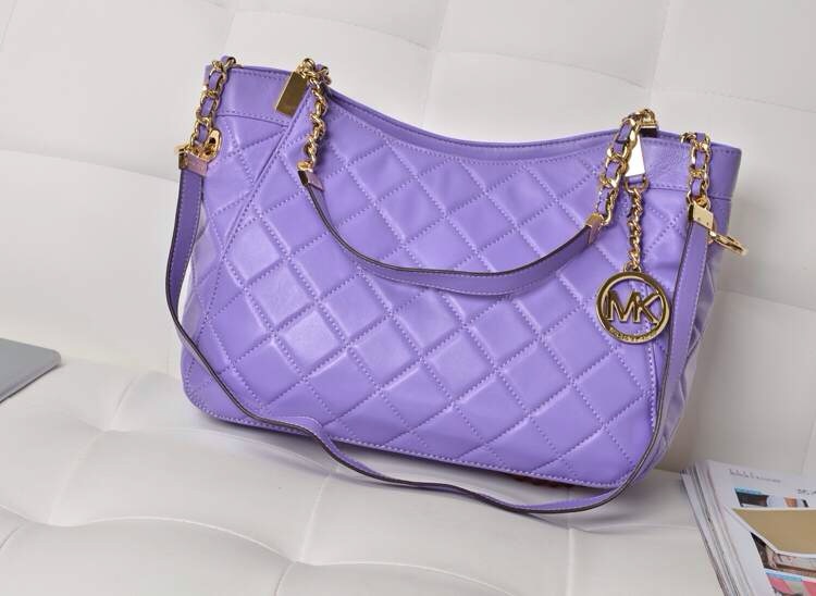 厂家直销 MK进口羊皮菱格链条包 手提包单肩包真皮女包紫色 