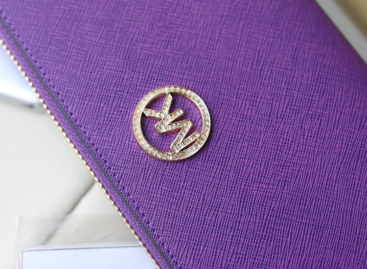 时尚欧美钱包 MK原版牛皮钱夹镶钻款 紫色 长款女钱包手包
