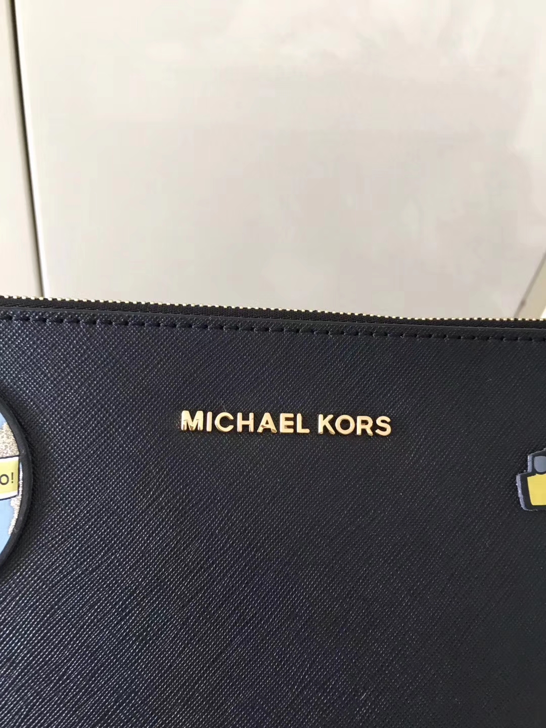 MK新款钱包 迈克科尔斯自由贴十字纹牛皮拉链大手包29*18cm 黑色