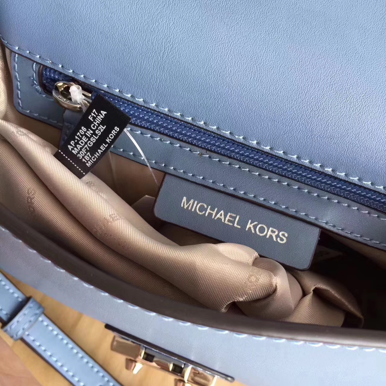 MK2017年新款女包 迈克科尔斯车菊蓝色纳帕牛皮手提包链条单肩包24cm