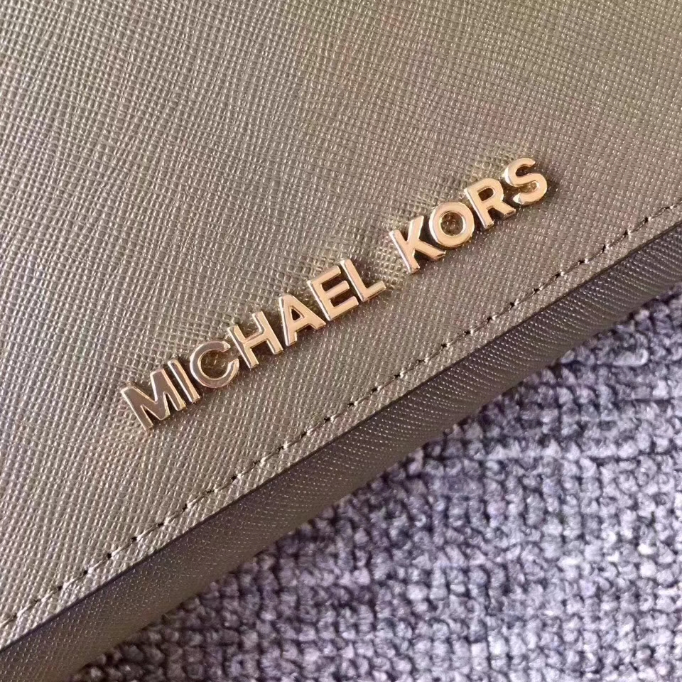 MK新款钱包 迈克高仕橄榄绿十字纹牛皮翻盖长钱夹女士手包19cm