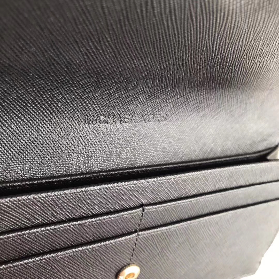 迈克科尔斯钱包 MK黑色原单十字纹牛皮对折长款钱夹手包20cm