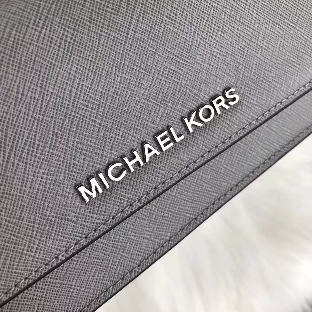 MK新款钱包 迈克高仕原单十字纹牛皮长款女钱夹20cm 灰色