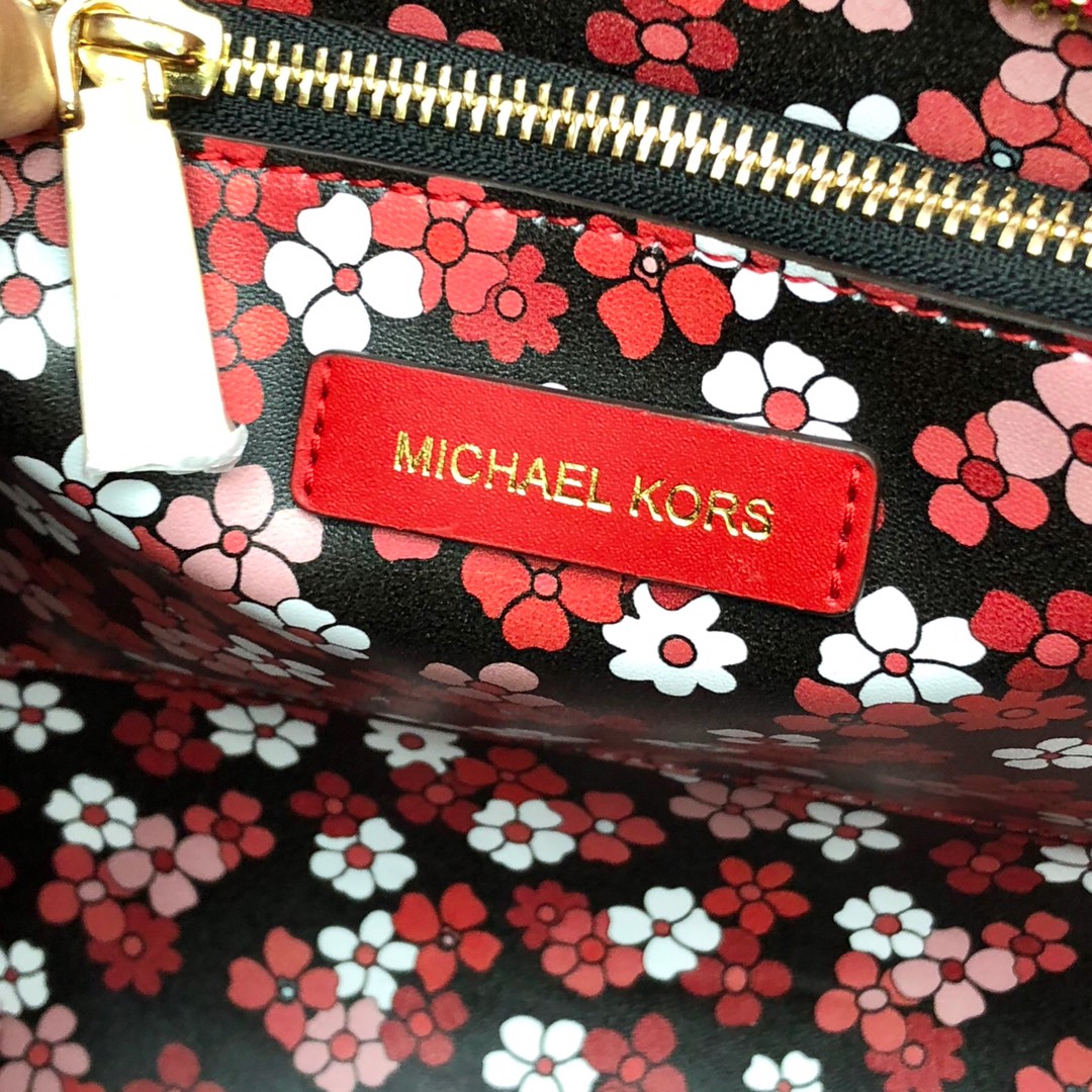 MK2019新款购物袋 迈克高仕红色荔枝纹牛皮手提单肩女包31CM